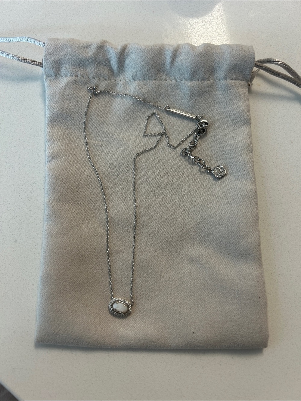Kendra Scott Silver Necklace with White Oval Stone